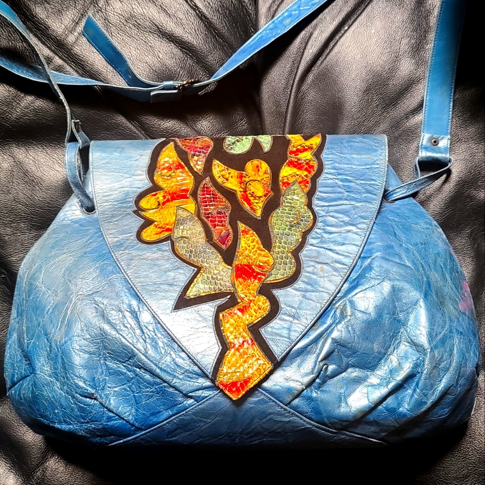 Vintage Spain genuine blue Leather purse w/snakeskin features HOST PICK 🎈🎉✨️